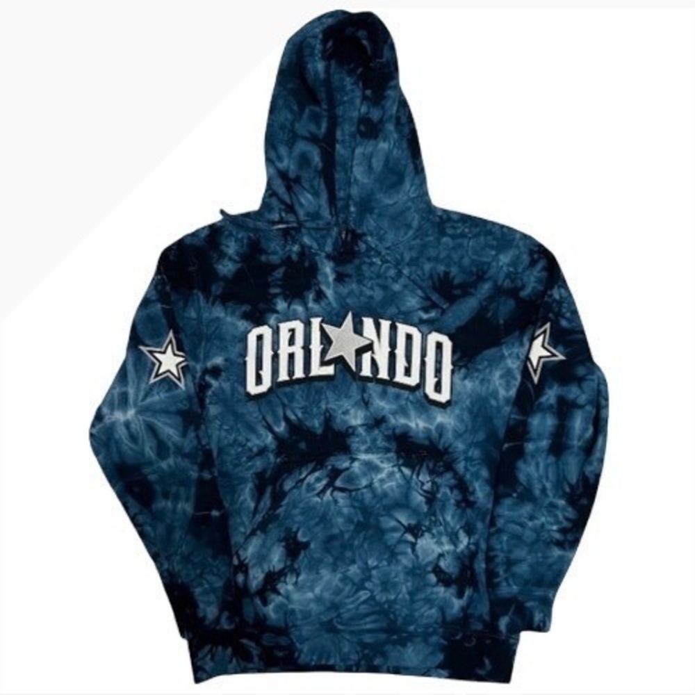 Orlando Tie Dye Hoodie Blue Black Star Graphic Sweatshirt Mens Medium
